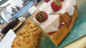 Strawberry lemon cake and apple pie at the market in Groningen. at Foed in Emmen
