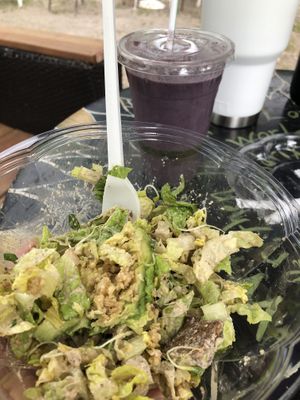 Cesar salad and lavender smoothie  at Thrive in Boulder