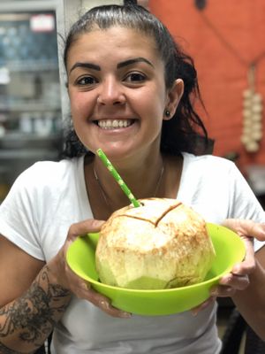 Fresh coconut water at Wellnessland Vegetarian Cafe in Cebu
