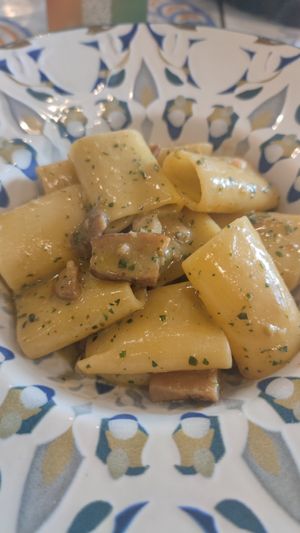 Paccheri con Porcini e Castagne con pesto di dragoncello at Ma va' in Rome