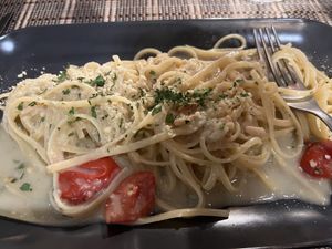 Linguini with ginger cream sauce… one liked one didn’t. It was different!  at Ma va' in Rome