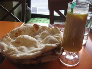 Naan bread (without garlic or spices) and mango lassi at Holy Cow - Soder in Stockholm
