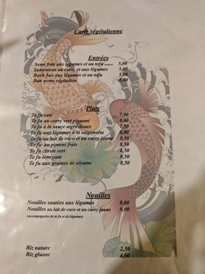 Menu vegan at La Baie du Dragon in Marseille