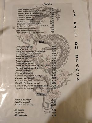 Menu at La Baie du Dragon in Marseille