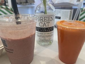 Smoothie and carrot juice   at The Green Cat in Virginia Beach