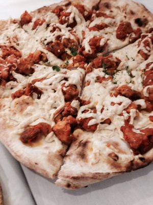 Buffalo Seitan Pizza at 3 Brothers Vegan Cafe in Copiague