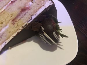 Strawberry cake  at 3 Brothers Vegan Cafe in Copiague