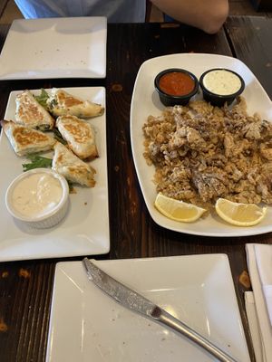 Vegan Spanakopita and calamari  at 3 Brothers Vegan Cafe in Copiague