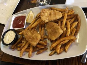 Vegan fish and chips  at 3 Brothers Vegan Cafe in Copiague