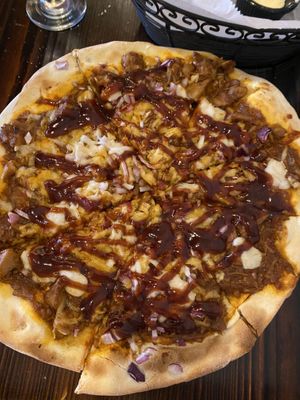 Pulled bbq jackfruit pizza at 3 Brothers Vegan Cafe in Copiague