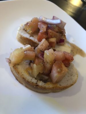 Bruschetta appetizer sample  at 3 Brothers Vegan Cafe in Copiague