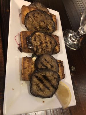 Grilled tofu and grilled eggplant   at 3 Brothers Vegan Cafe in Copiague