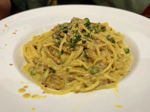Gluten-free carbonara  at 3 Brothers Vegan Cafe in Copiague