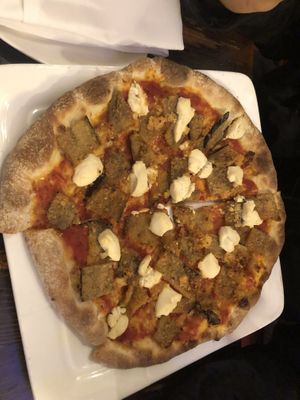 Eggplant parm pizza (vegan)  at 3 Brothers Vegan Cafe in Copiague