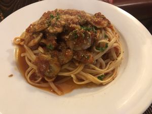 Vegan spaghetti with mushroom   at 3 Brothers Vegan Cafe in Copiague