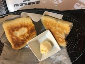 Delicious warm bread at 3 Brothers Vegan Cafe in Copiague