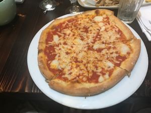 Cheese pizza at 3 Brothers Vegan Cafe in Copiague