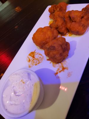 Cauliflower buffalo with homemade blue cheese! at 3 Brothers Vegan Cafe in Copiague