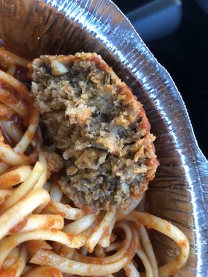 Yummy meatball I taste mushroom😄 at 3 Brothers Vegan Cafe in Copiague