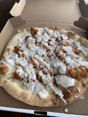 Satain Buffalo pizza  at 3 Brothers Vegan Cafe in Copiague