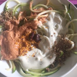 courgette spaghetti with cashew cheese and nut sauce at Verdeando in Denia