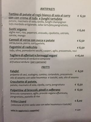 menu page 1 at Lizard in Rome