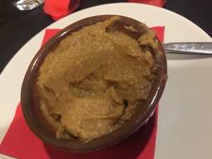 St Valentine's menu, appetizer: vellutata di lenticchie e curry (pureed lentil and curry sauce) at Lizard in Rome