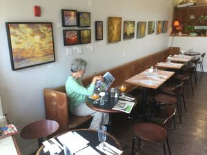 My sister browsing some of the reading material available  at Cadence in Guelph