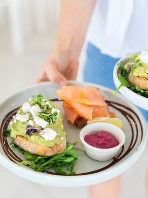 Smashed avocado. It’s vego but also available vegan at The Beet Bar in Townsville