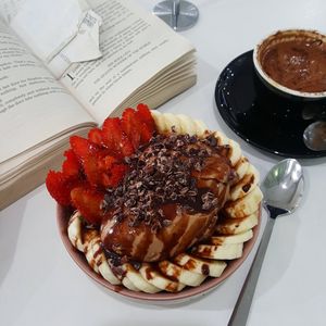 Chocolate lovers acai bowl and coconut milk mocha, delicious! at The Beet Bar in Townsville