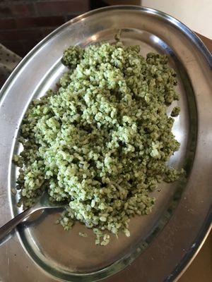 First course: rice with rucola+cashew+pine nut pesto at Podere Capanne in Rome