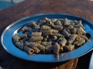 Mezze maniche di farro bio locale con pesto di pistacchi e anacardi at Podere Capanne in Rome