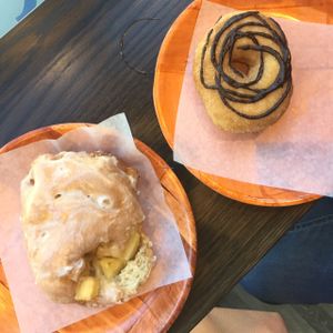 vegan: apple fritter and vortex donut at Vortex Doughnuts in Asheville