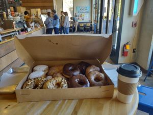 Baker's dozen, with two chai cream filled & two apple fritter filled, wich cost extra. With two coffees the total price was over $50 at Vortex Doughnuts in Asheville