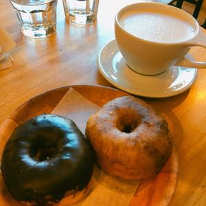 Chai latte and  at Vortex Doughnuts in Asheville