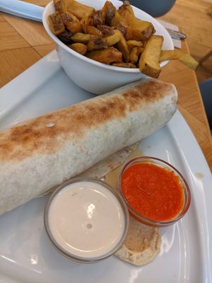 Falafel set with their chili sauce at Beet in Luxembourg City