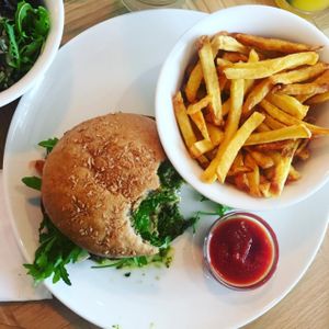 Aubergine veggie burger with pesto sauce at Beet in Luxembourg City