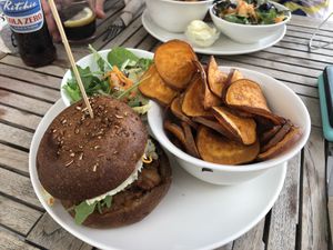 Pulled jackfruit with sweet potato chips and salad  at Beet in Luxembourg City