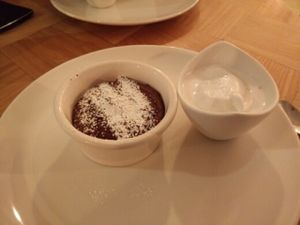 Vegan ";moelleux au chocolat"; with coconut sorbet at Beet in Luxembourg City