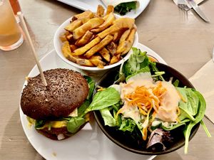 Mexican Burger with homemade fries and Salad (best. dressing. ever.)   at Beet in Luxembourg City