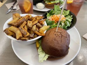 Barbecue burger with marinated mushrooms  at Beet in Luxembourg City