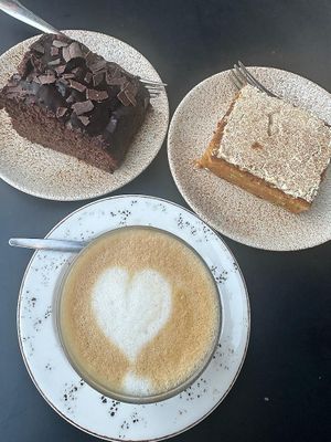 Carrot cake, triple chocolate and cappuccino at Beet in Luxembourg City