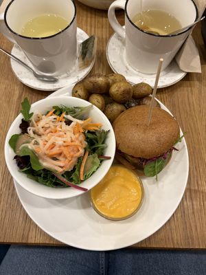 Tea with AvocadoBurger, Salad and Oven potatos  at Beet in Luxembourg City