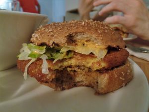 Crispy sweet'n'spicy burger with cheese at Beet in Luxembourg City