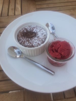 brownie w/ sorbet at Beet in Luxembourg City