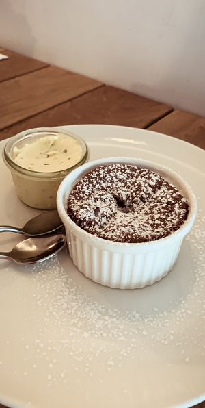 Chocolate cake with ice cream  at Beet in Luxembourg City