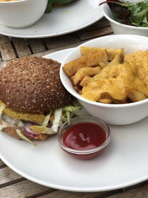 Crispy truffle burger with fries and cheddar cheese  at Beet in Luxembourg City