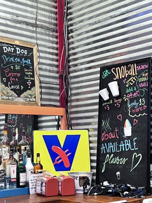 Sno balls? I almost got one but there wasn’t a separate line for the bar and while the line was non existent when we arrived it was pretty long by that time and I no can wait  at Dat Dog - Freret St  in New Orleans