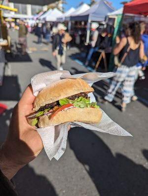 The burger at Loving Hut Caravan in Nelson