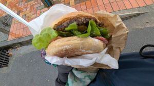 Cheeseburger at Loving Hut Caravan in Nelson